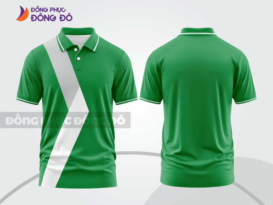 Áo polo đồng phục công ty xanh lá phối sọc trắng chéo ctpb531