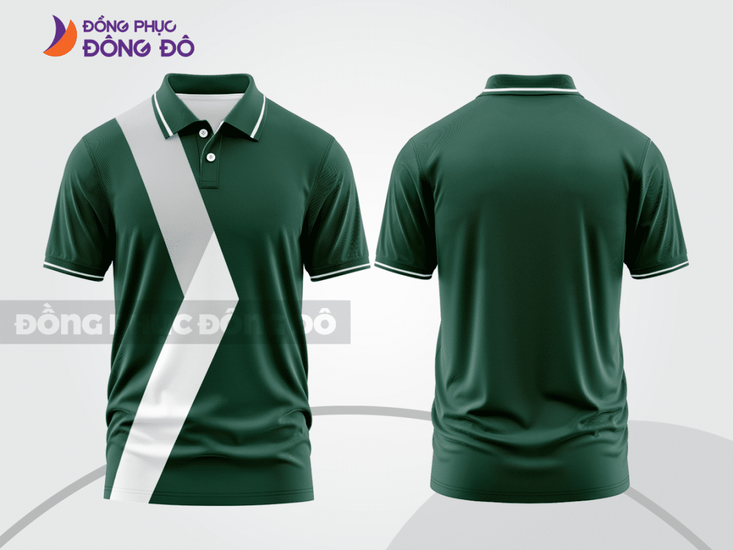 Áo polo đồng phục công ty xanh rêu phối trắng ctpb532