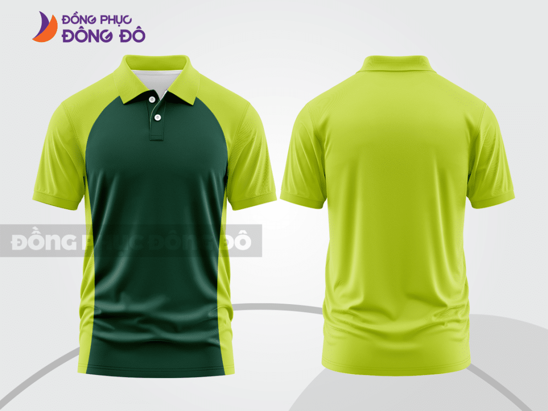 Áo polo đồng phục công ty xanh nõn chuối phối xanh đậm ctpb546