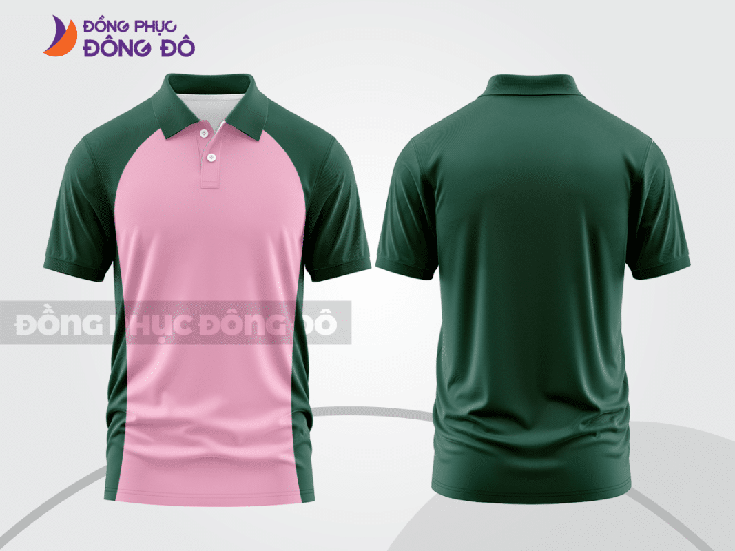 Áo polo đồng phục xanh rêu phối hồng ctpb549