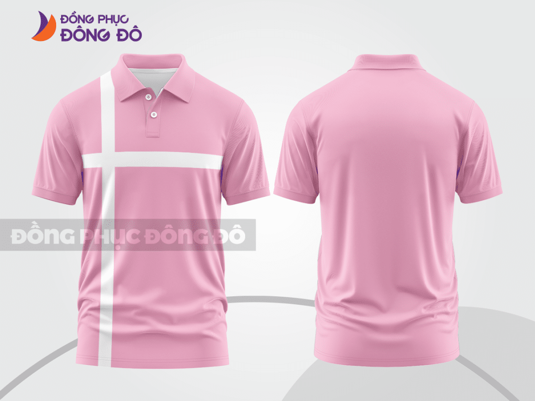 Áo polo đồng phục công ty màu hồng phấn phối sọc trắng CTPB56