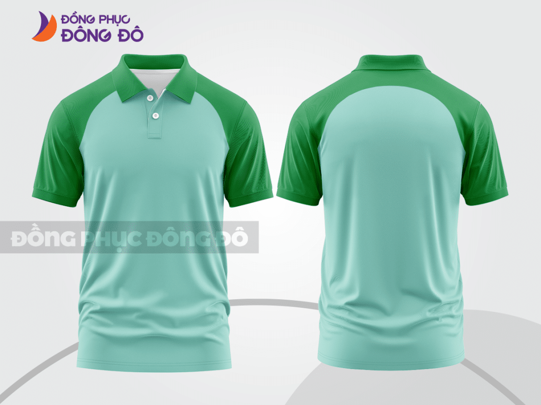 Áo polo đồng phục công ty màu xanh ngọc phối xanh lá ctpb576