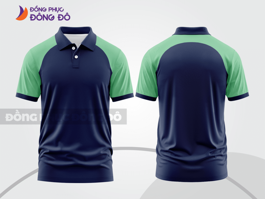 Áo polo đồng phục công ty xanh tím than phối xanh mint ctpb587