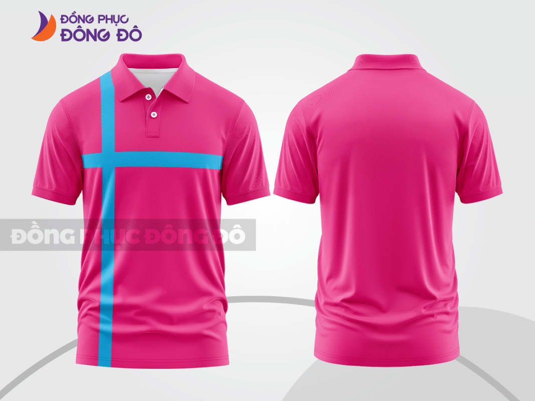 Áo polo đồng phục công ty màu hồng đậm phối sọc xanh CTPB59