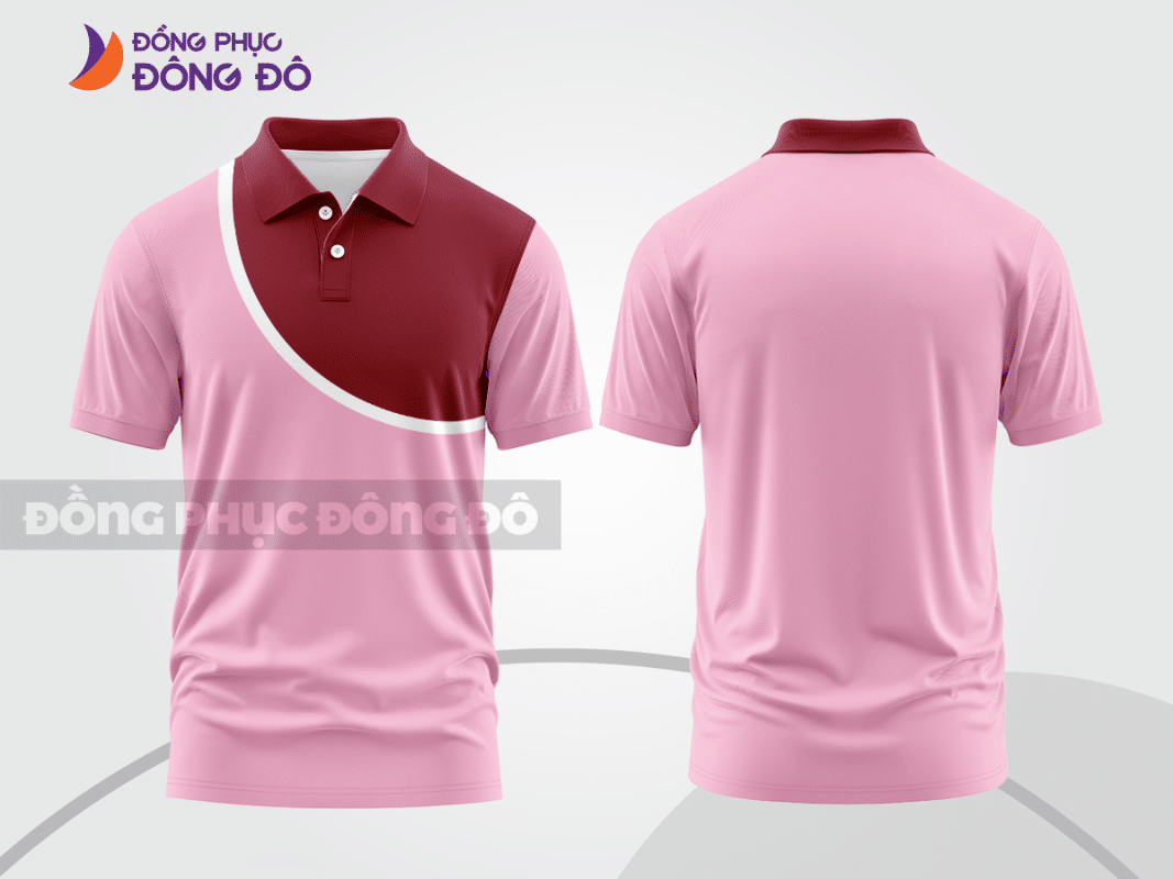 Áo polo đồng phục công ty màu hồng phấn phối đỏ đô ctpb617
