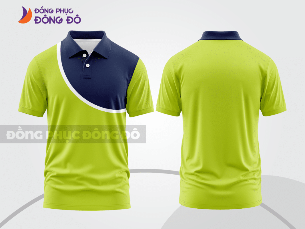 Áo polo đồng phục công ty xanh nõn chuối phối xanh navy ctpb619