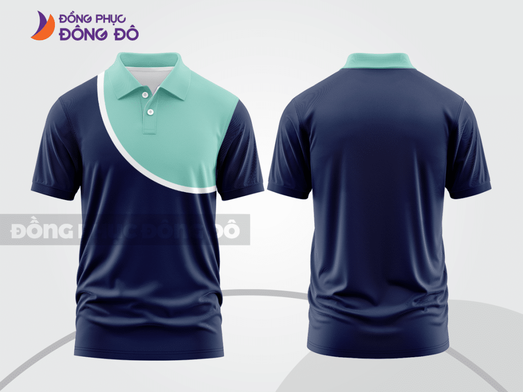 Áo polo đồng phục công ty xanh tím than phối xanh mint ctpb623