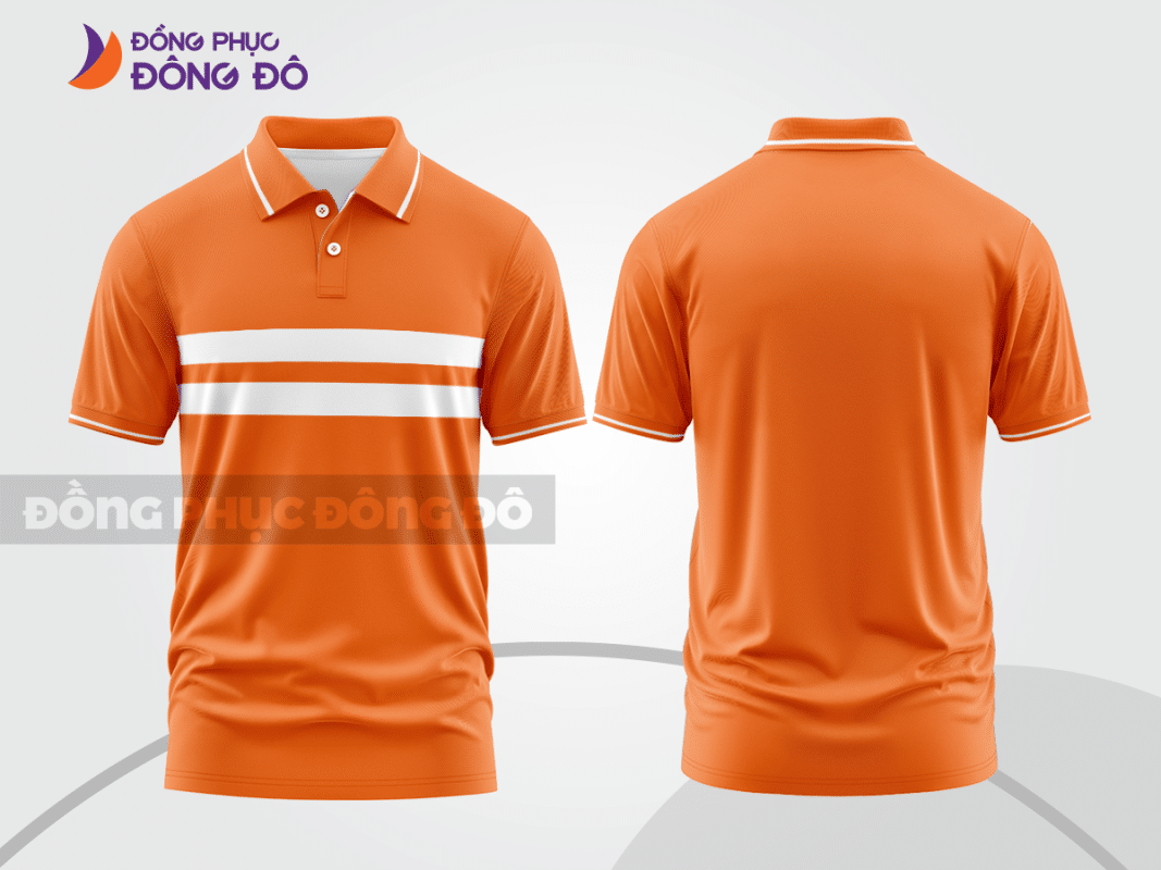 Áo polo đồng phục công ty màu cam phối sọc trắng CTPB64