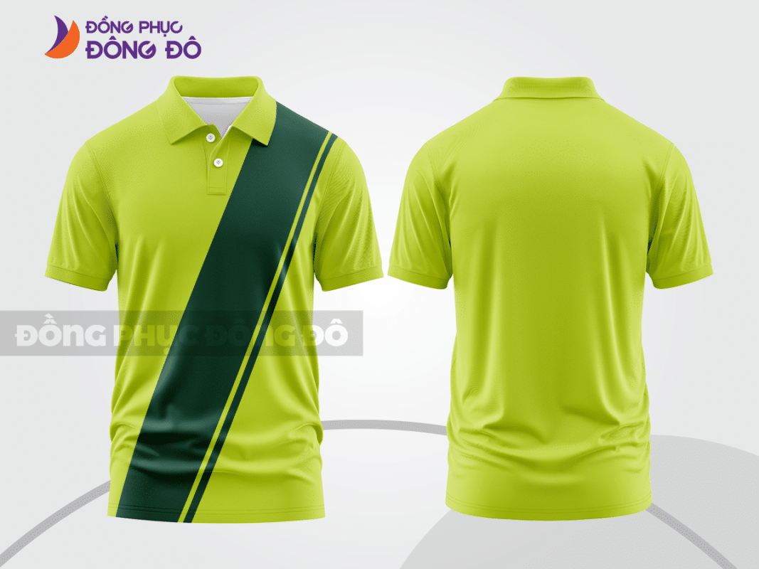 Áo polo đồng phục công ty xanh nõn chuối phối chéo xanh đậm CTPB661