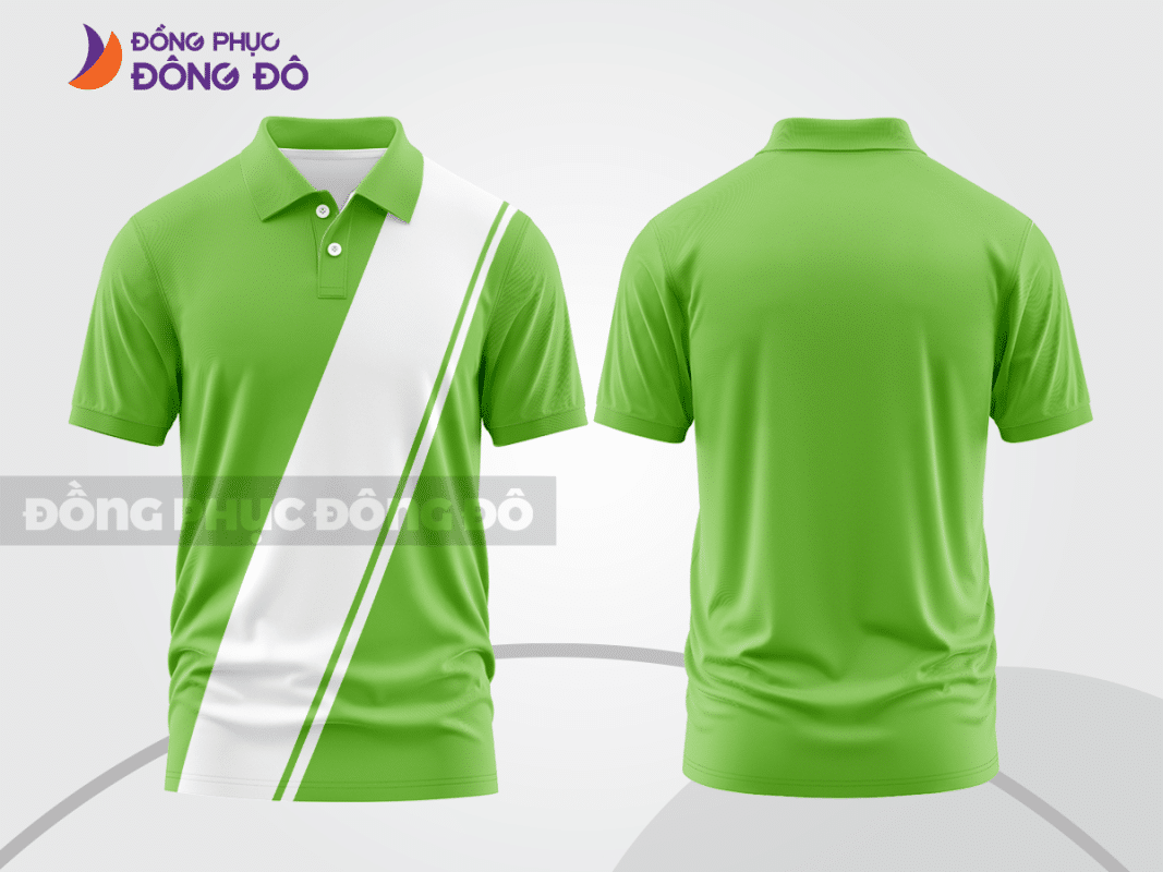 Áo polo đồng phục công ty màu xanh lá mạ phối trắng chéo ctpb662