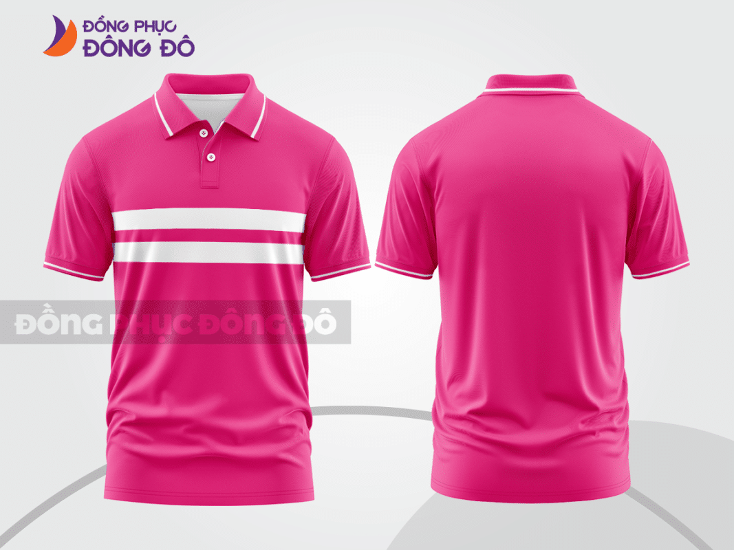 Áo polo đồng phục công ty màu hồng phối sọc trắng ctpb68