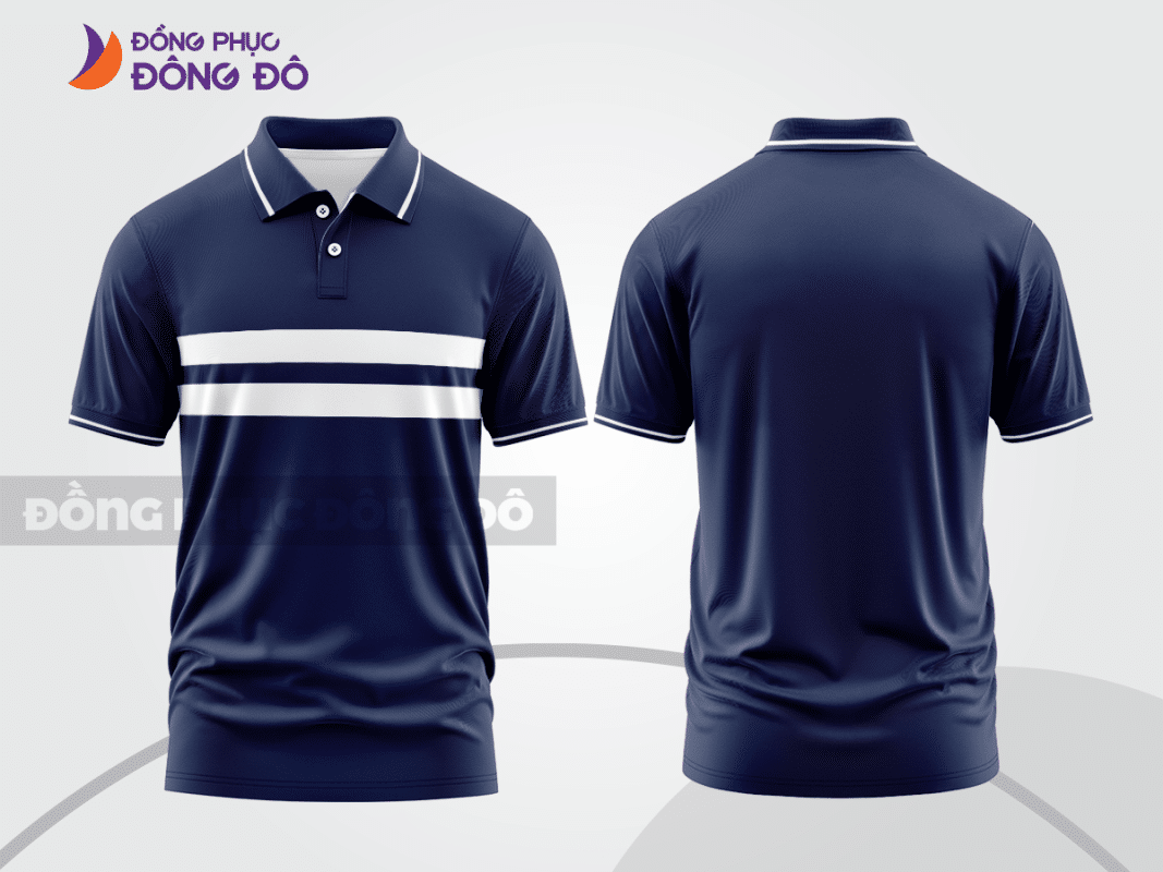 Áo polo đồng phục công ty xanh tím than phối sọc trắng CTPB69