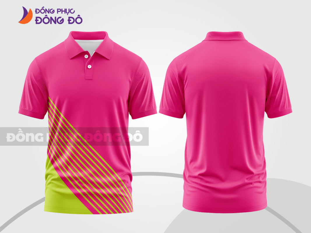 Áo polo đồng phục công ty màu hồng đậm phối xanh lime ctpb700