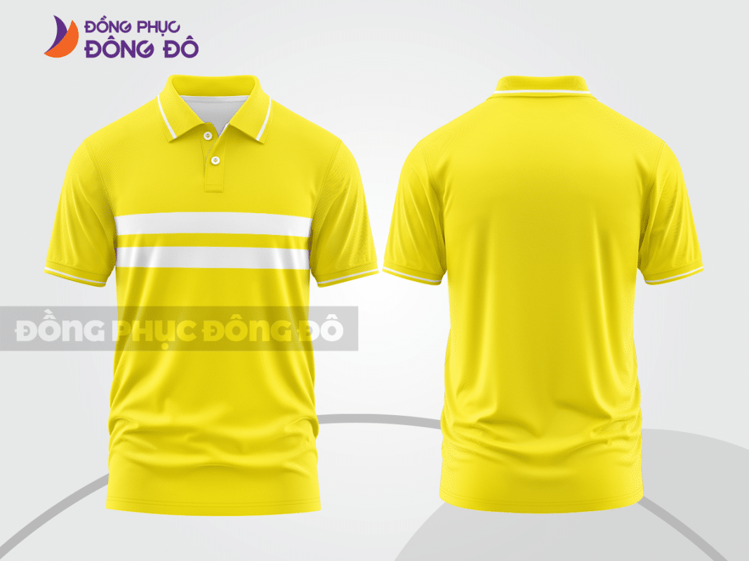 Áo polo đồng phục công ty màu vàng phối sọc trắng ctpb75