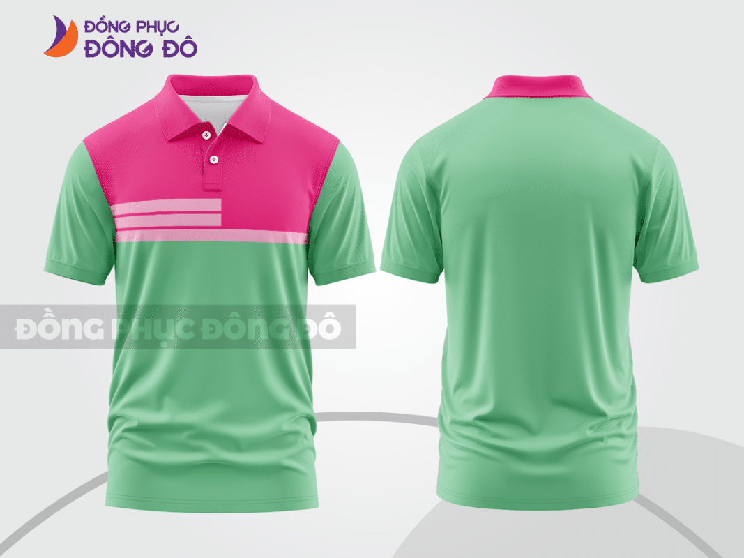 Áo polo đồng phục công ty màu xanh mint phối hồng CTPB86
