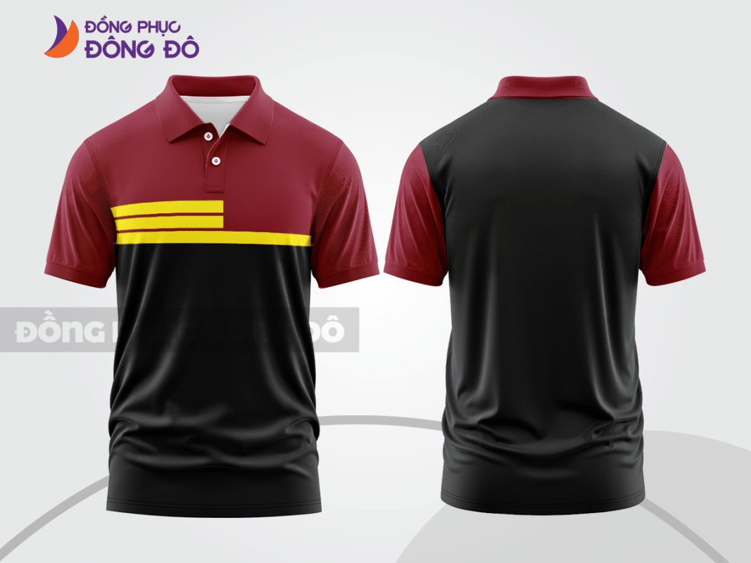 Áo polo đồng phục công ty màu đen phối đỏ đô sọc vàng ctpb89