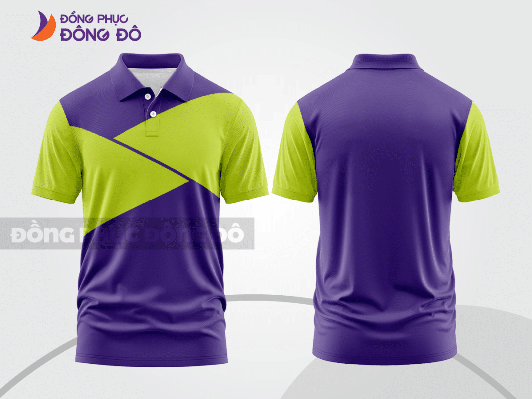 Áo polo đồng phục doanh nghiệp màu tím phối xanh chanh CTPB901