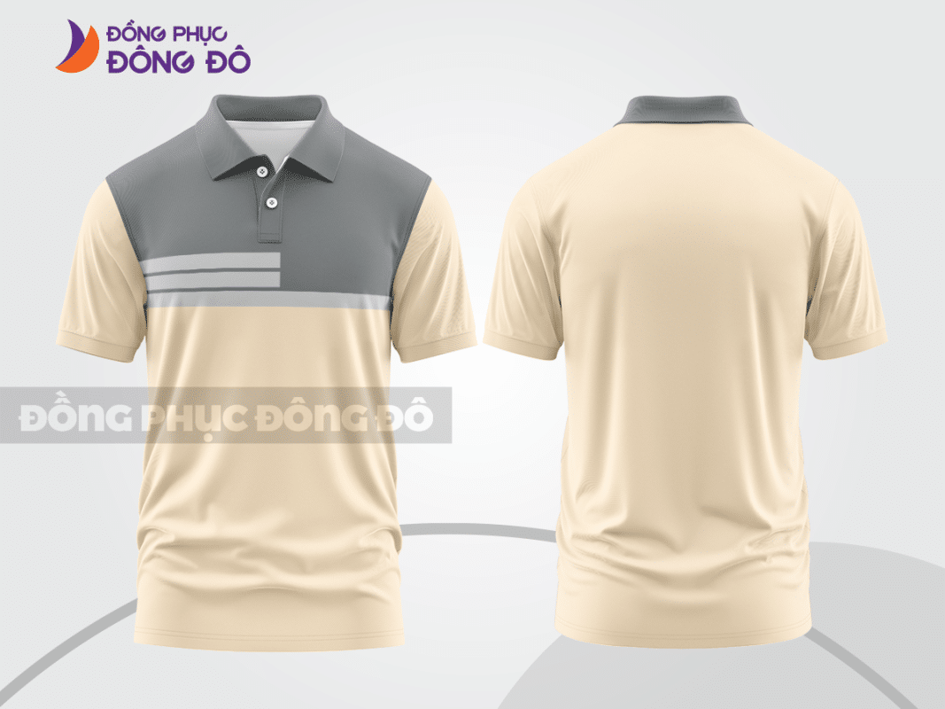 Áo polo basic đồng phục công ty màu be phối xám ctpb93