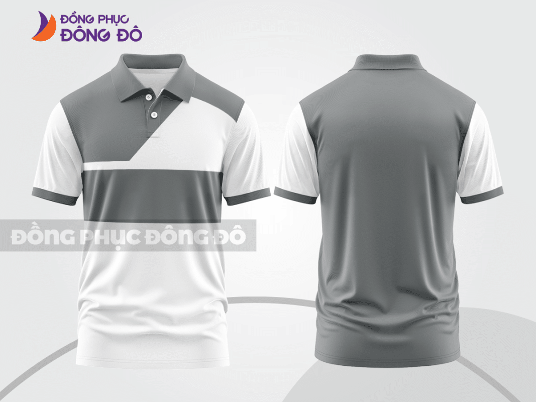Áo polo đồng phục doanh nghiệp màu xám phối trắng CTPB954