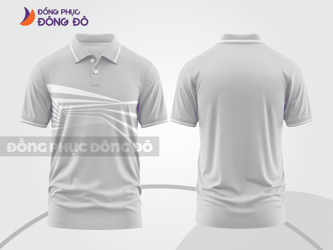 Áo polo đồng phục doanh nghiệp màu ghi xám họa tiết trắng ctpb975