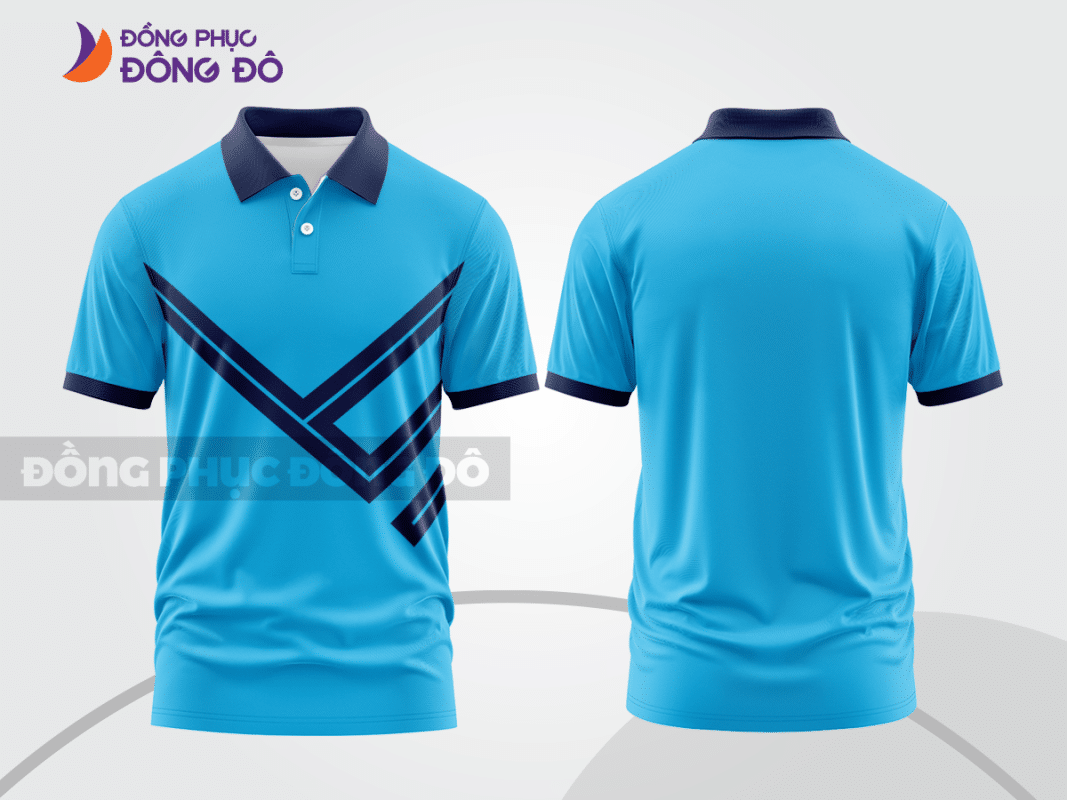 Áo polo đồng phục màu xanh da trời phối navy CTPB982