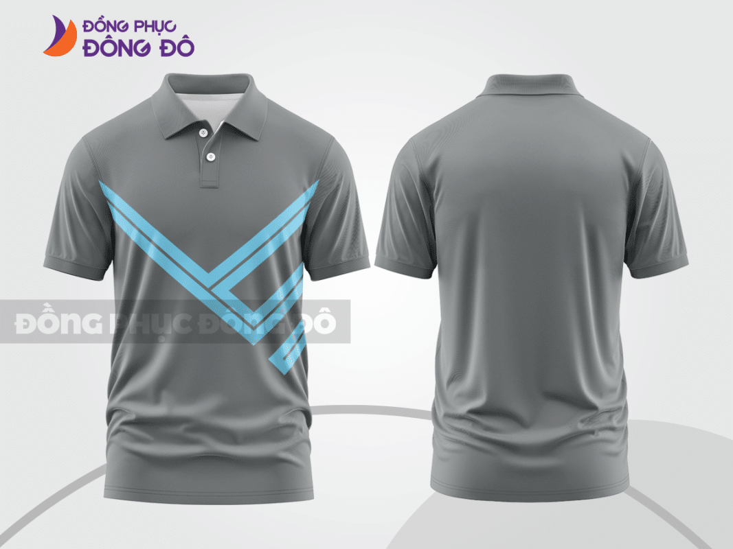 Áo polo đồng phục màu ghi xám phối xanh cyan CTPB995