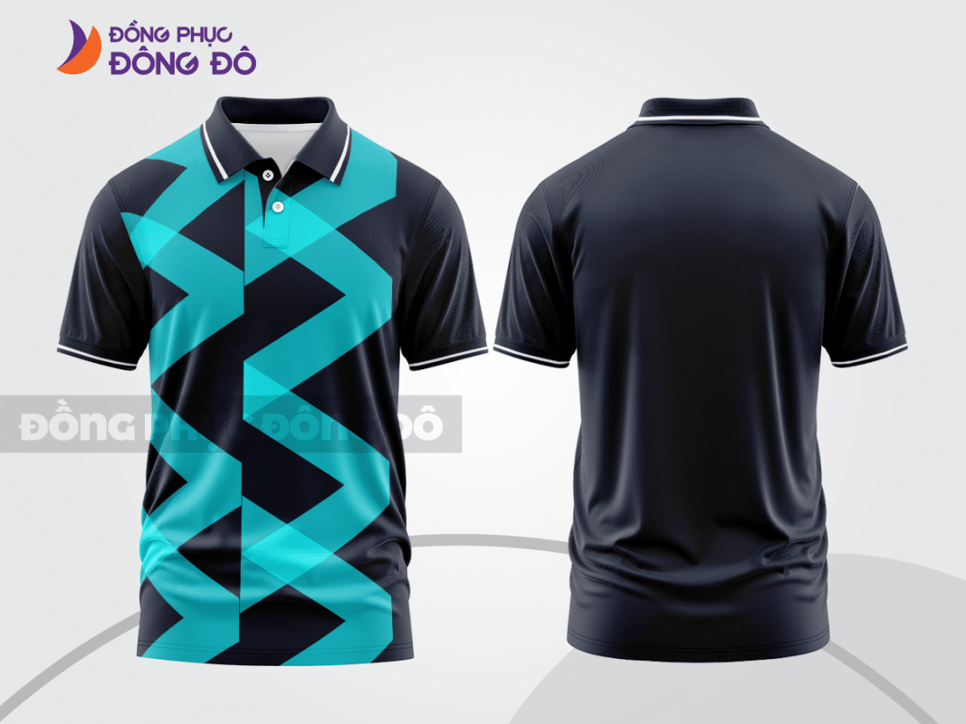 Áo polo 3D đồng phục công ty xanh tím than phối xanh ngọc CTPD3001