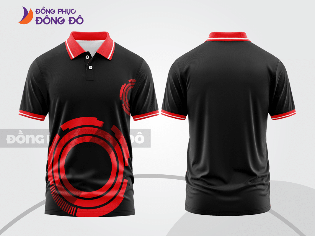 Áo polo 3D đồng phục công ty nền đen phối đỏ CTPD3006