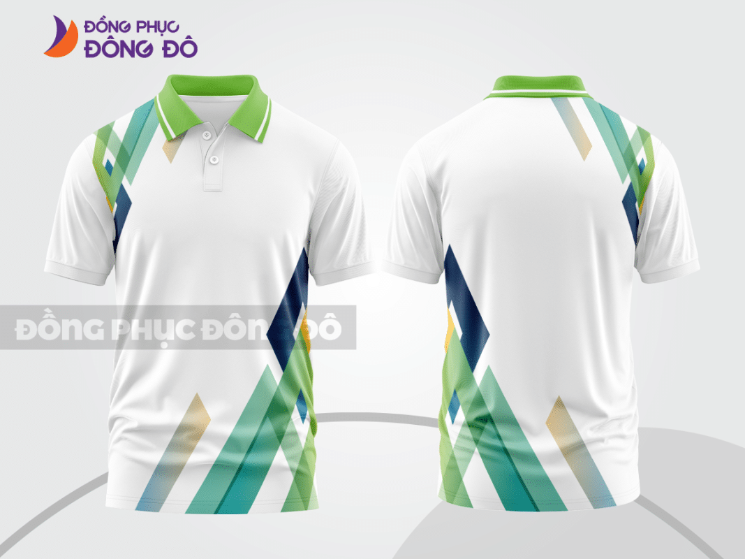 Áo polo 3D đồng phục công ty màu trắng phối xanh CTPD3007