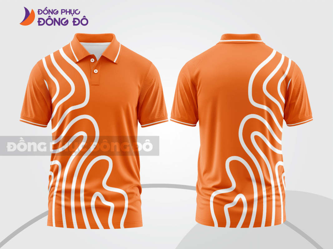 Áo polo 3D đồng phục công ty màu cam họa tiết trắng CTPD3010