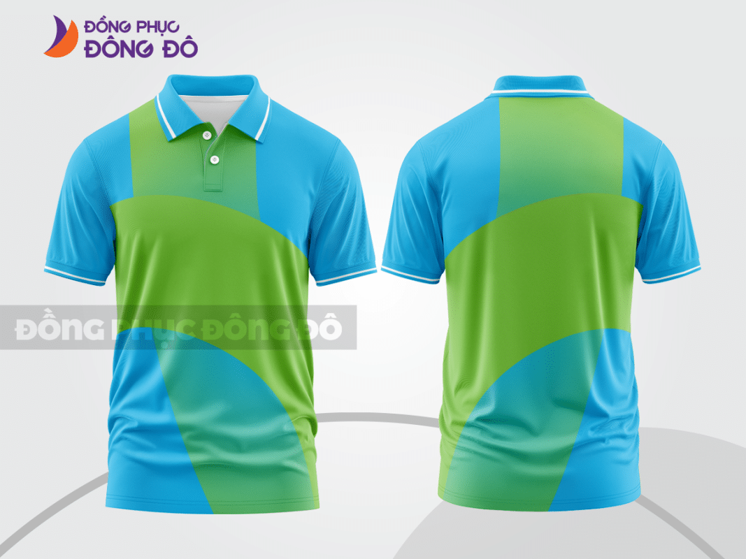 Áo polo 3D đồng phục công ty xanh da trời phối xanh lá CTPD3012