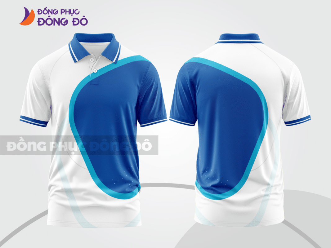Áo polo 3D đồng phục công ty màu xanh dương phối trắng CTPD4003