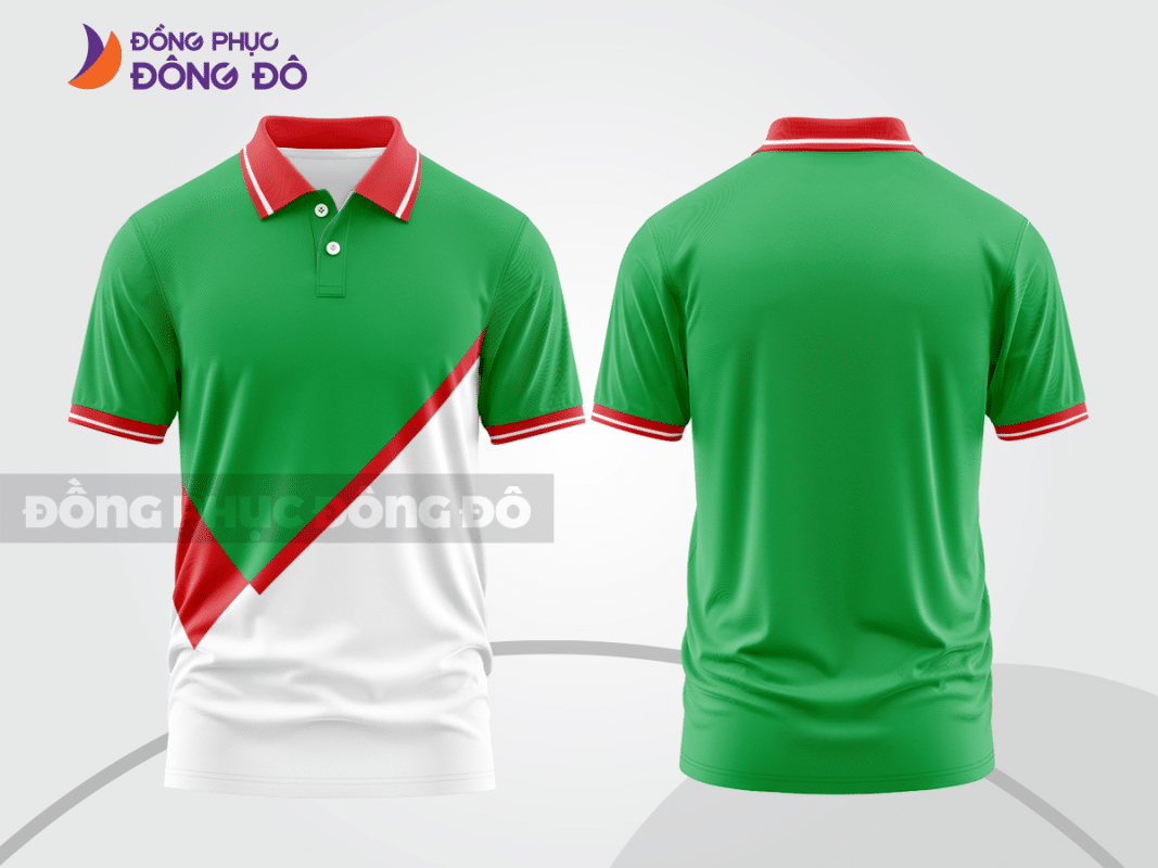 Áo polo 3D đồng phục công ty màu xanh lá phối đỏ trắng CTPD4011