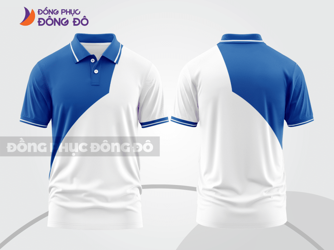 Áo polo 3D đồng phục công ty xanh dương phối trắng CTPD4015