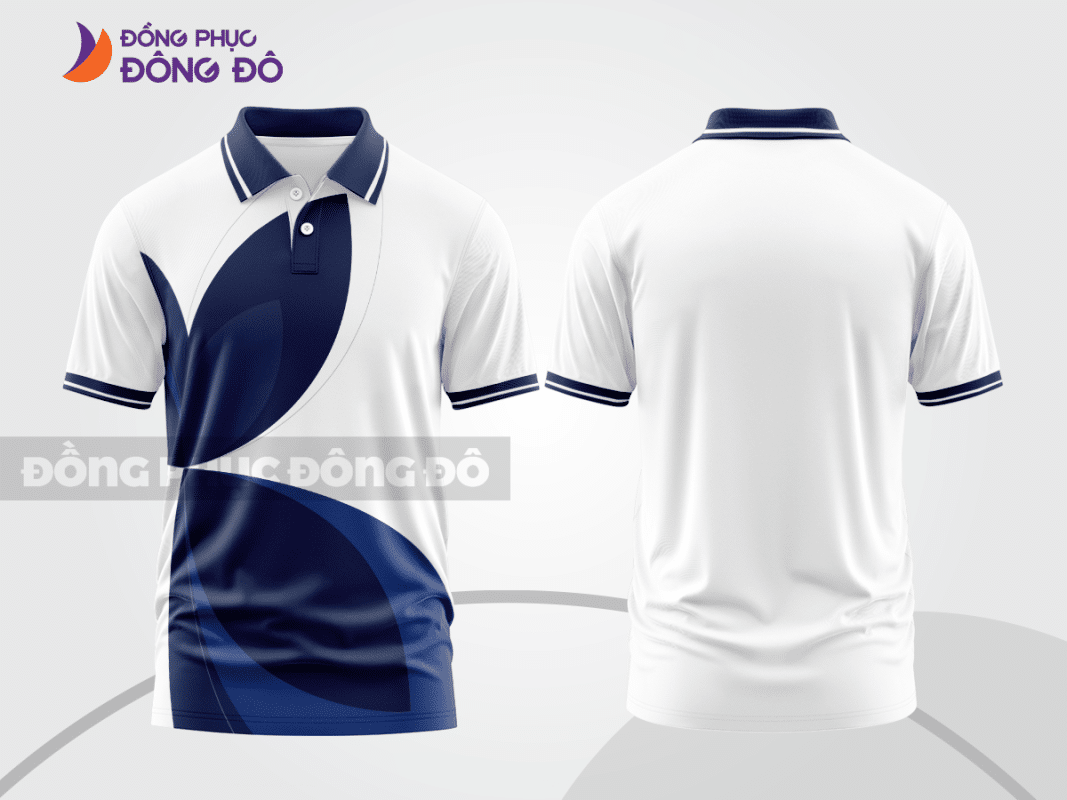 Áo polo 3D đồng phục công ty trắng phối xanh tím than CTPD4016