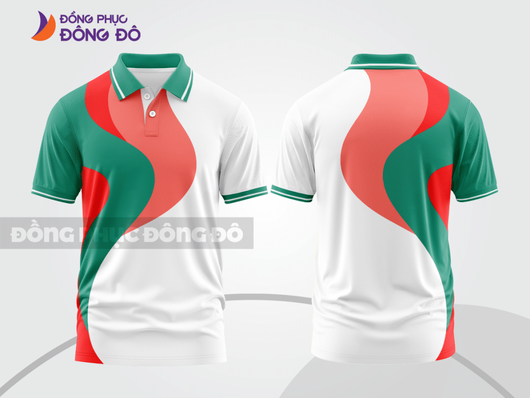 Áo polo 3D đồng phục công ty xanh ngọc phối đỏ CTPD4022