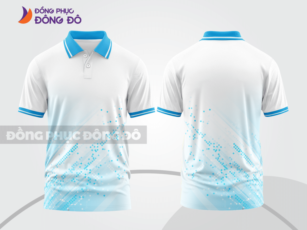 Áo polo 3D đồng phục công ty màu trắng phối xanh ngọc CTPD4033
