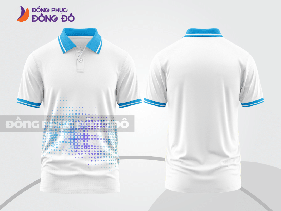 Áo polo 3D đồng phục công ty màu trắng phối xanh CTPD4036