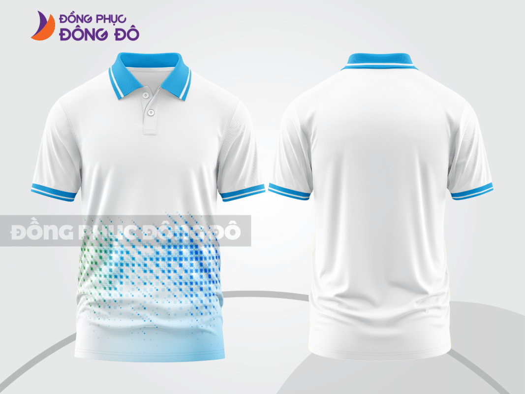 Áo polo 3D đồng phục công ty màu trắng phối xanh da trời CTPD4040