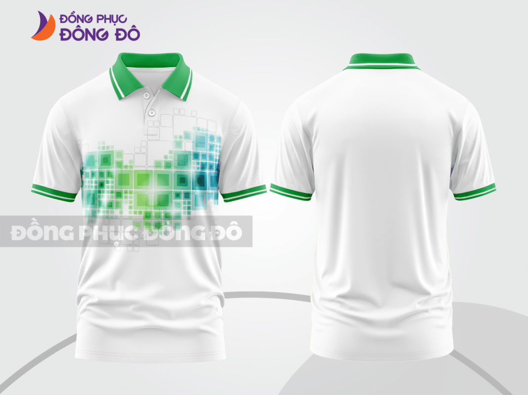 Áo polo 3D đồng phục công ty trắng phối xanh lá CTPD4041