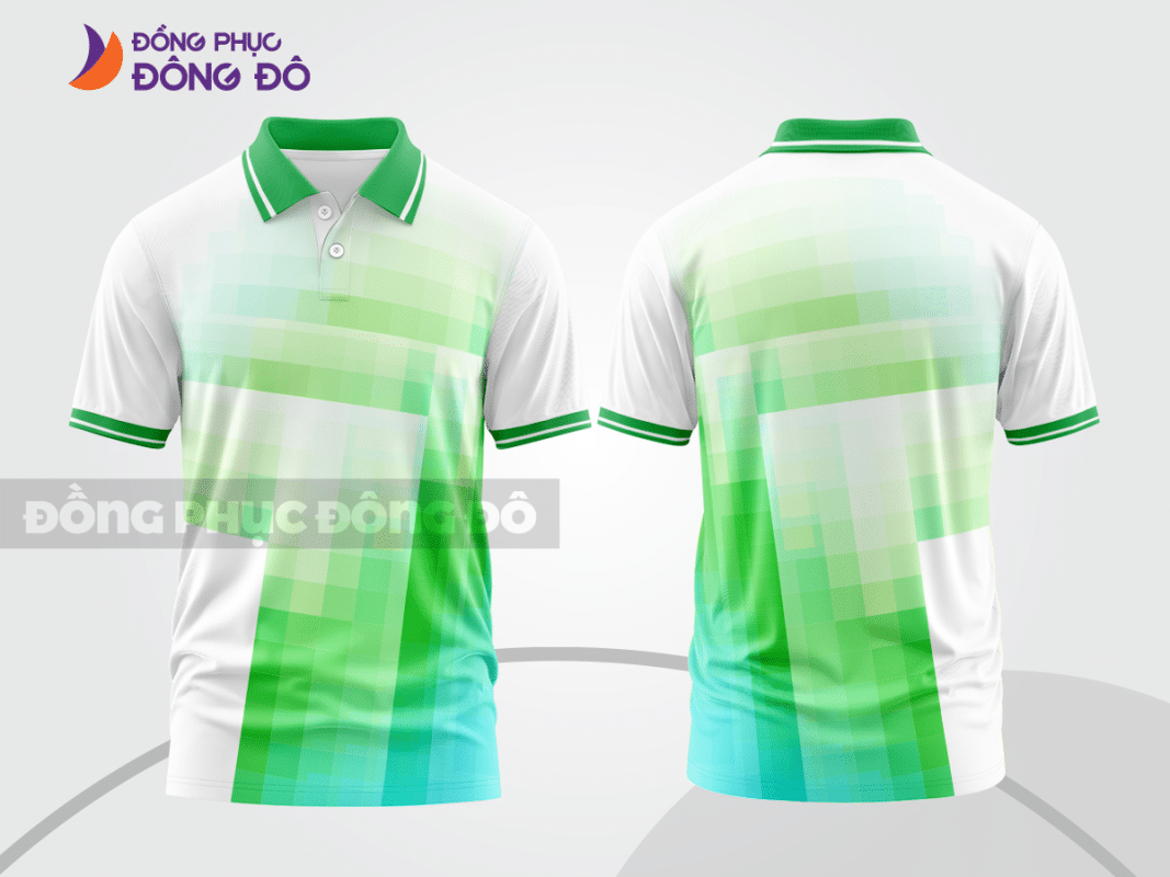 Áo polo 3D đồng phục công ty màu trắng phối xanh CTPD4054