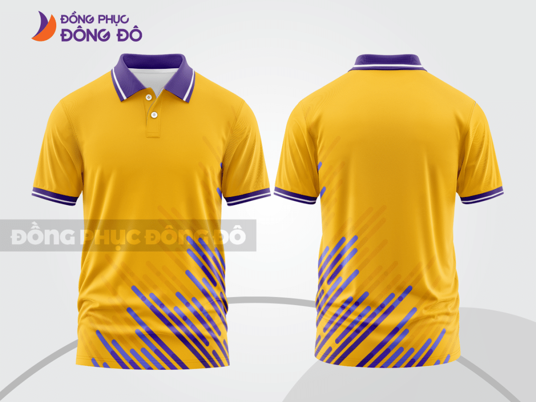 Áo polo 3D đồng phục công ty màu cam phối tím ctpd4062