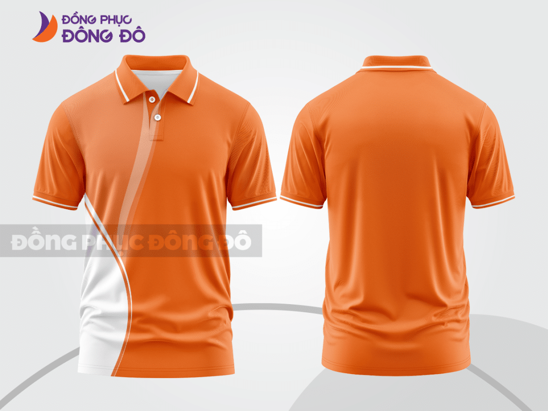 Áo polo 3D đồng phục công ty màu cam phối trắng CTPD4076