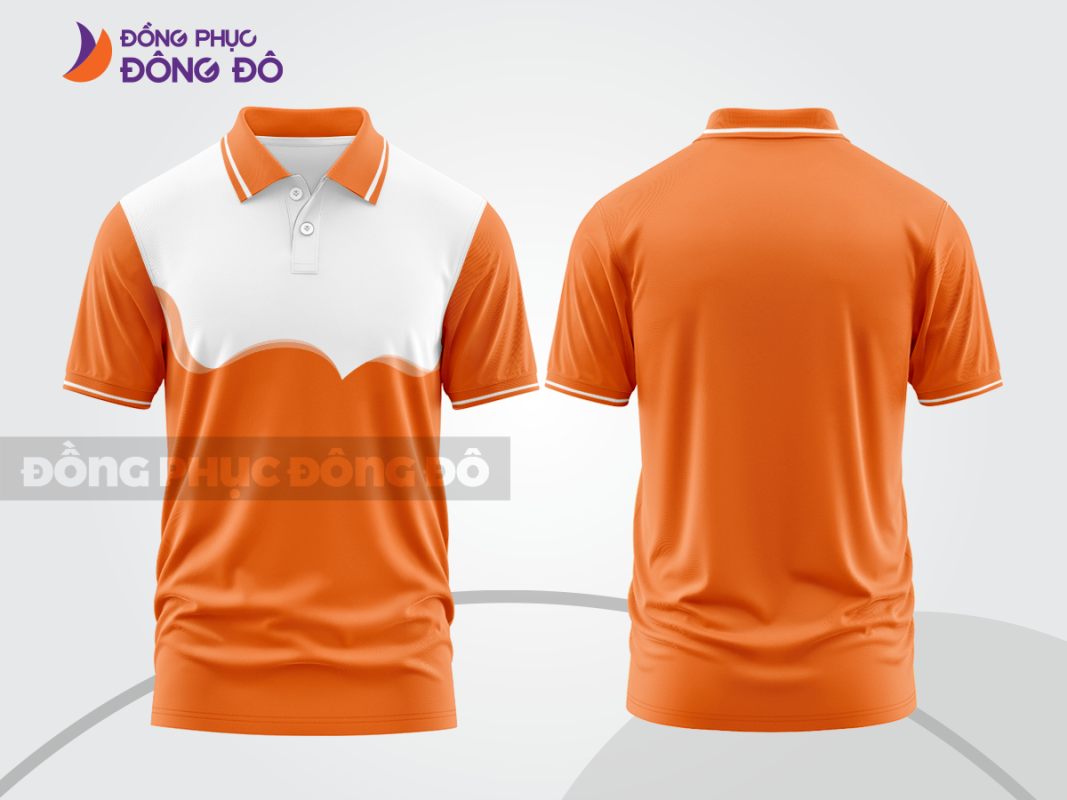 Áo polo 3D đồng phục công ty màu cam phối trắng ctpd4078