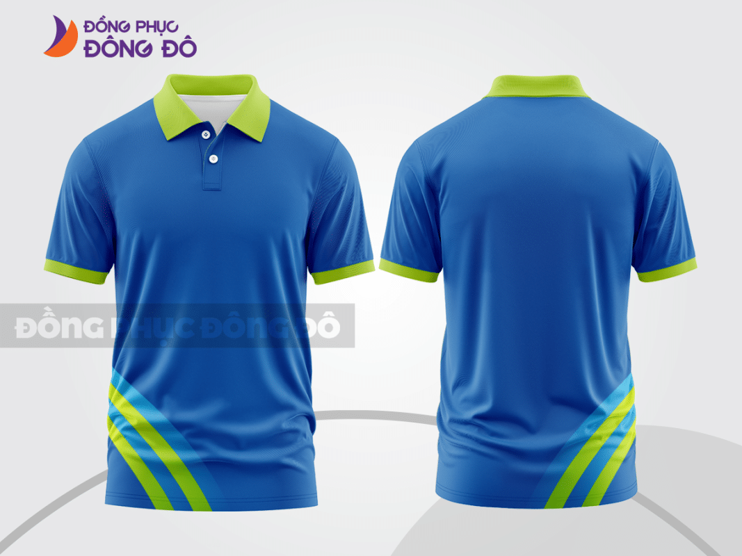 Áo polo 3D đồng phục công ty xanh dương phối xanh chuối CTPD4080