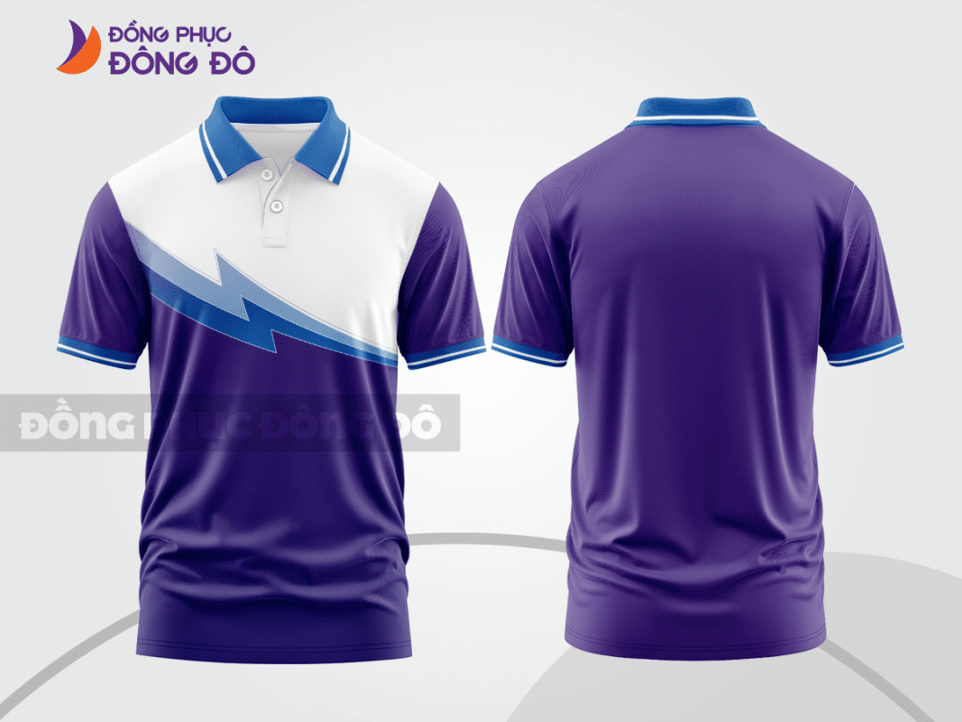 Áo polo 3D đồng phục công ty màu tím phối trắng xanh ctpd4082