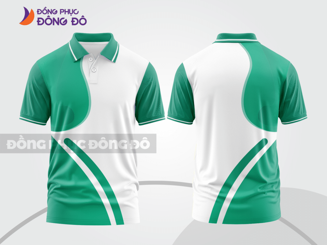 Áo polo 3D đồng phục công ty xanh ngọc phối trắng CTPD4083