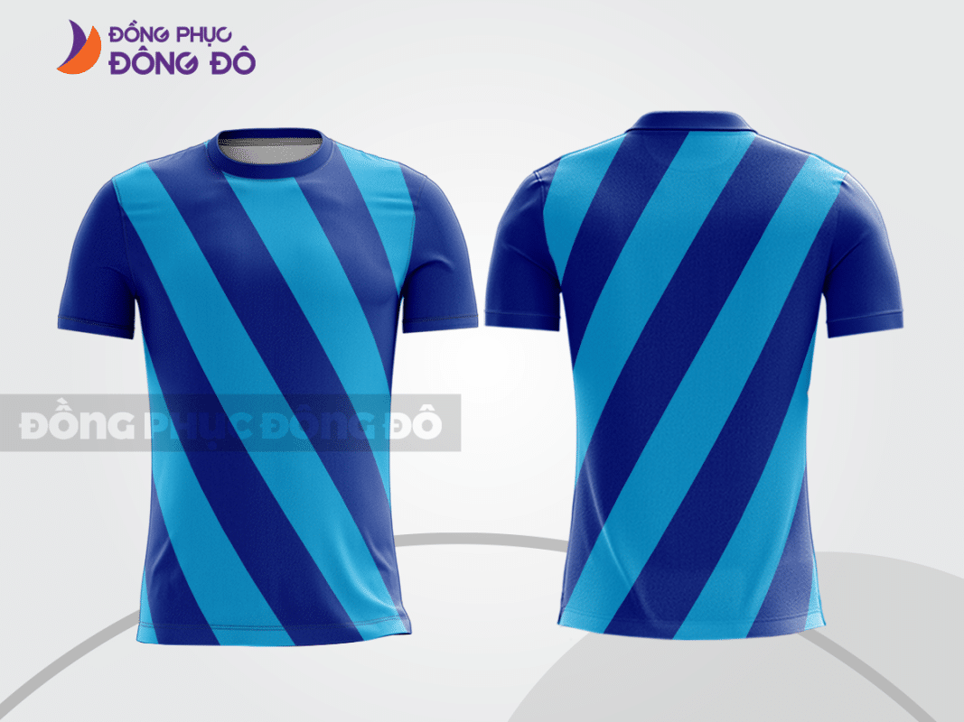 Áo t-shirt 3D đồng phục công ty xanh dương sọc chéo cyan