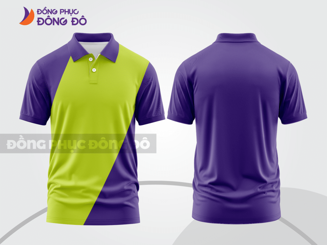 Áo polo basic đồng phục doanh nghiệp màu tím phối xanh lime ctpb1162