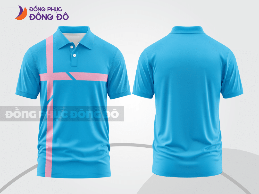 Áo polo đồng phục doanh nghiệp màu xanh da trời phối hồng CTPB1188